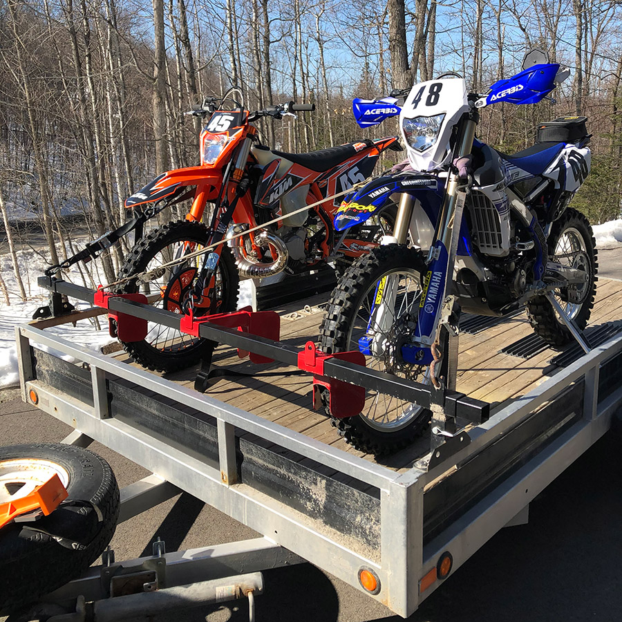 Motorcycle racks open trailer