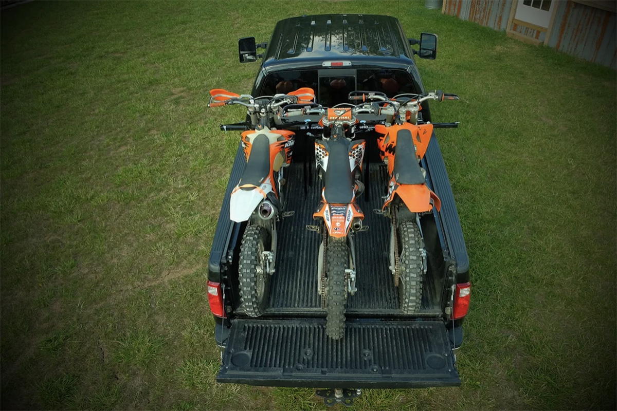 Motorcycle rack full-sized pickup truck