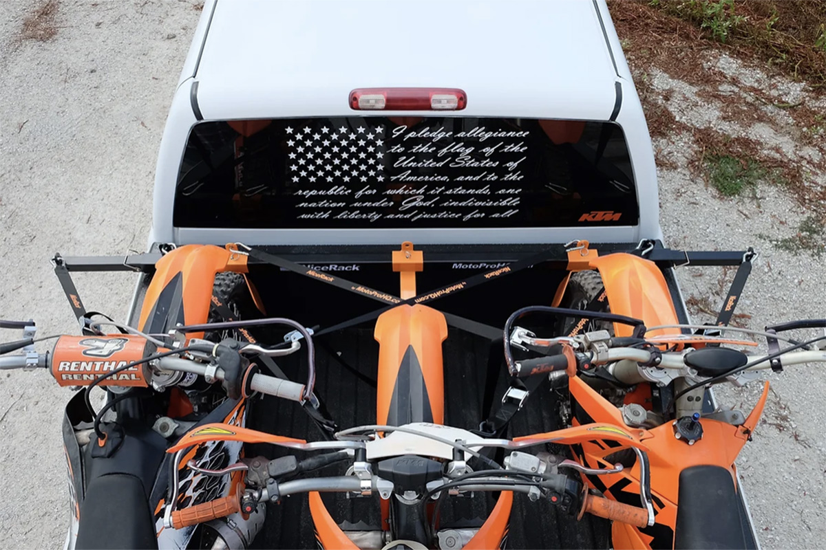 Motorcycle rack full-sized pickup truck